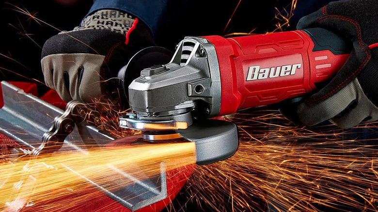 Sparks flying from a Bauer angle grinder