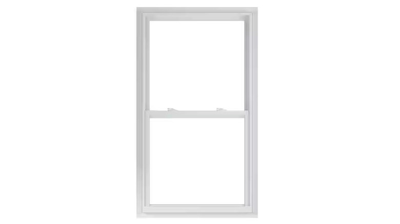 American Craftsman Series White Single Hung Low-E Argon Glass Window on display