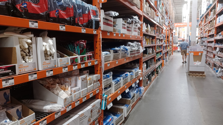 Products sitting on Home Depot's signature orange shelving