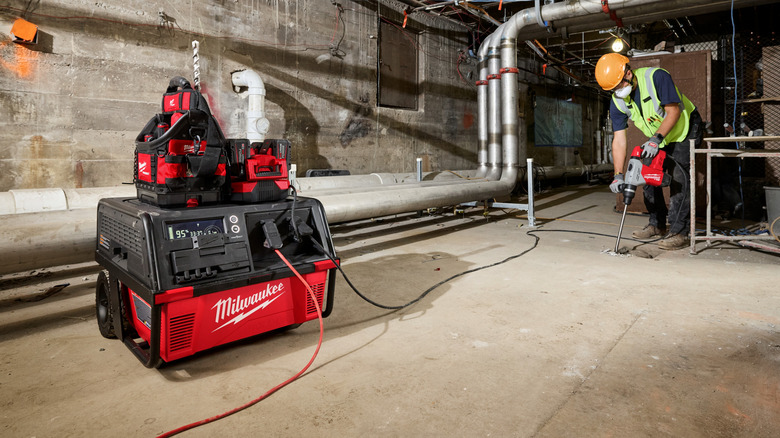 Milwaukee Roll-On power supply at a jobsite