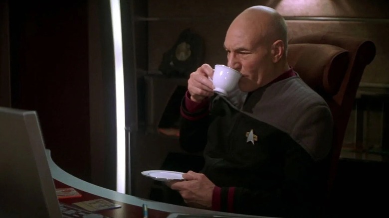 Captain Picard drinking replicated tea