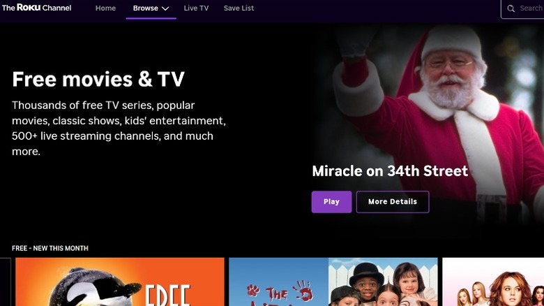 Santa Claus on header of The Roku Channel