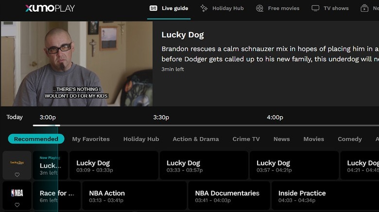 Xumo Play Live Guide screen