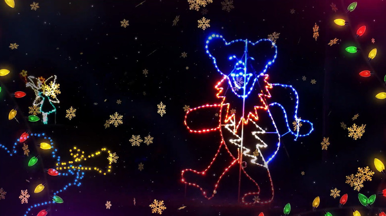 A display of a Grateful Dead bear as a Christmas decoration