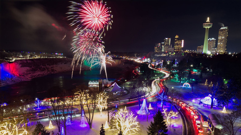 A high angle of Niagara Falls' Winter Festival of Lights