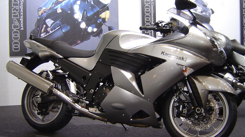 Kawasaki ZZR1400 special edition in black on display