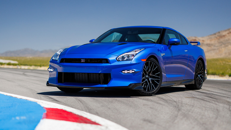 Nissan GT-R parked on a track