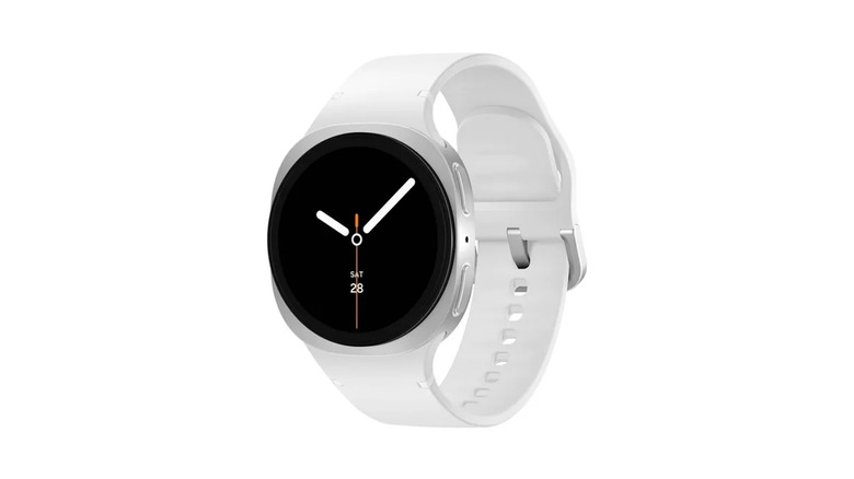 Smartwatch with black dial and silver bands