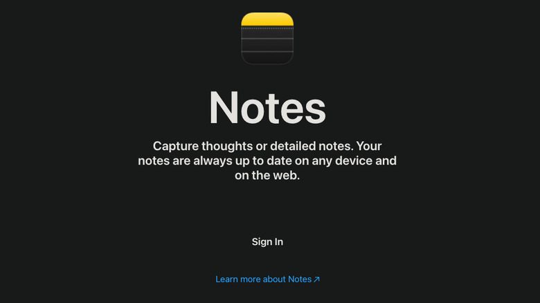 Apple Notes login page in browser