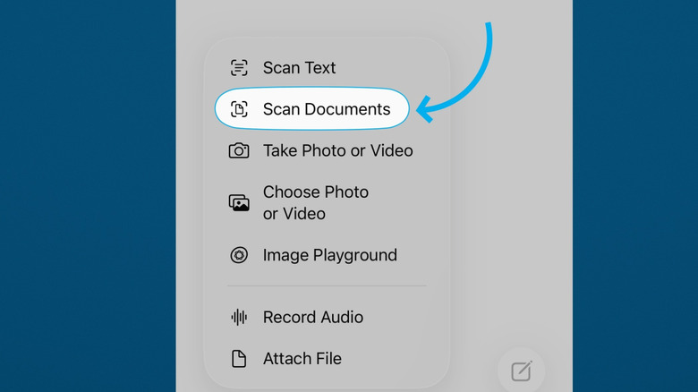 Using the Scan Documents option in Apple Notes on iPhone, blue background