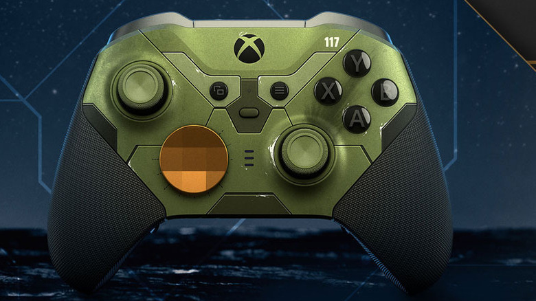 A limited edition Halo Infinite Xbox Series X controller with gold accents.