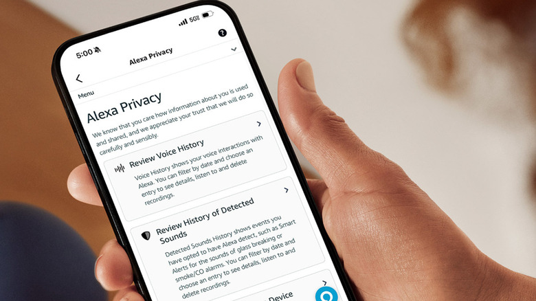 Alexa privacy settings on a smartphone