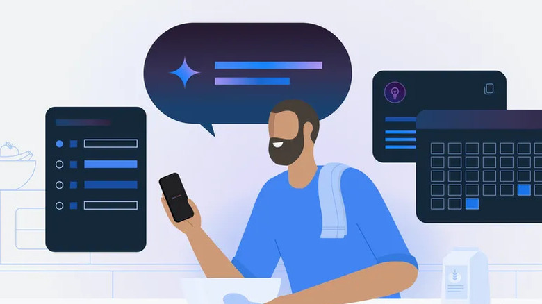 Illustration of a man baking while checking lists on his smartphone.