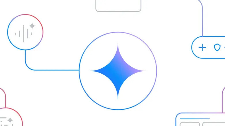 A central sparkle icon connected to symbols representing voice, writing, security, and organization.