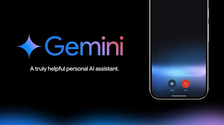 Gemini logo shown next to a smartphone displaying an active call screen.