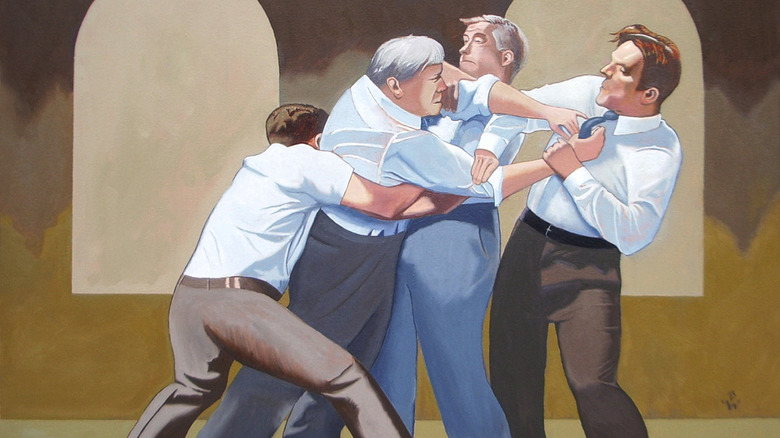 A collection of men arguing with each other