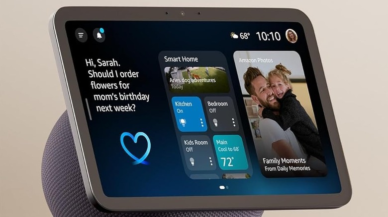 An Amazon Echo Show 8 showing Alexa functionality and smart home features