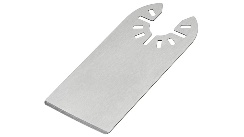 A DeWalt rigid scraper blade for an oscillating multitool, against a white background