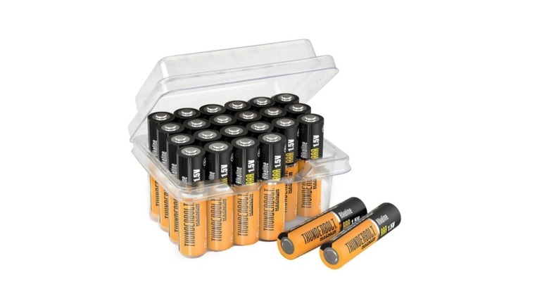 Pack of 24 AA batteries in a plastic carton