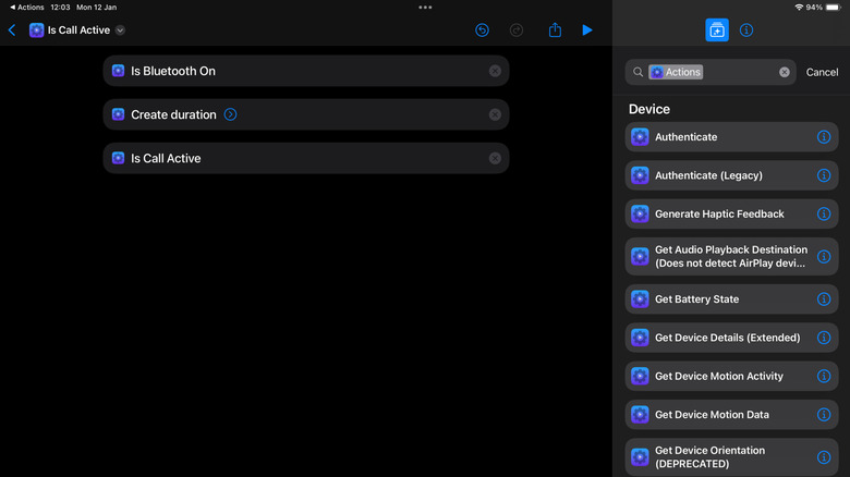 Actions running on an iPad