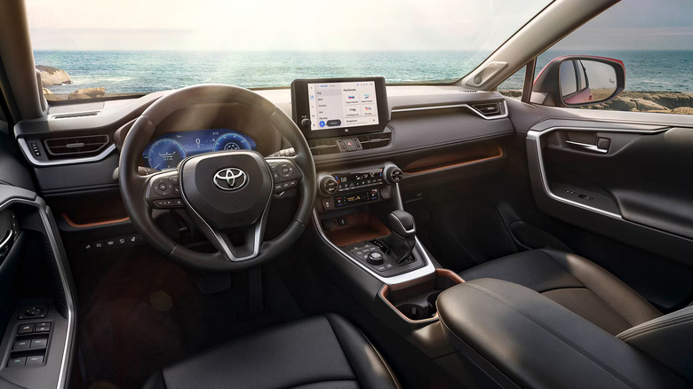 The interior of the 2025 Toyota RAV4 finished in black upholstery here.