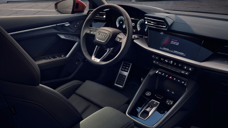 The steering wheel finished in black of the 2026 Audi A3.