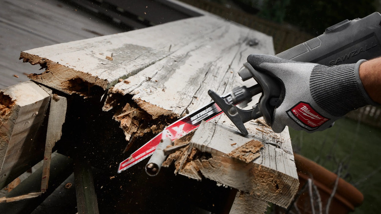 Milwaukee Sawzall using a 6-inch 5 TPI AX blade
