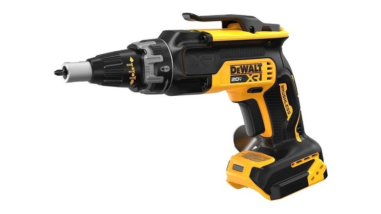 Drywall screwgun with a top black latch