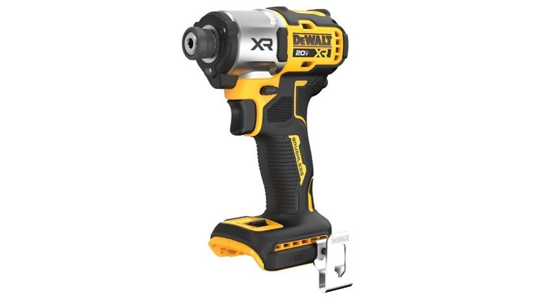 Black and yellow impact driver with tool-belt clip