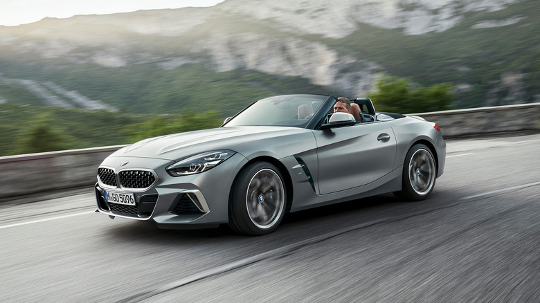 A front-end shot of a 2019 BMW Z4 driving