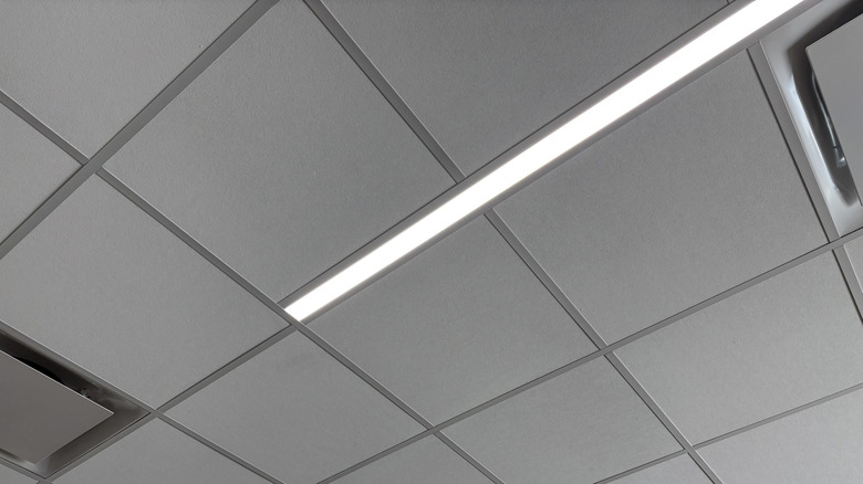Drop ceiling with two embedded light fixtures
