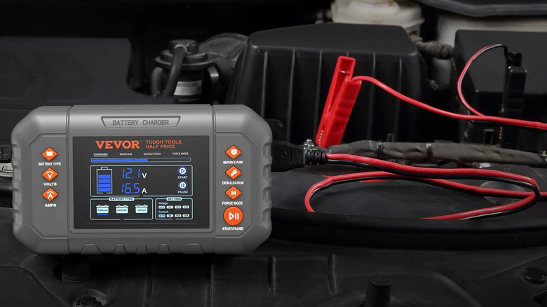 Vevor Smart Battery Charger charging a car battery
