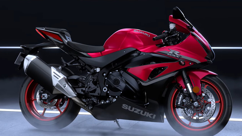 Sideview of a red GSX-R1000 on display