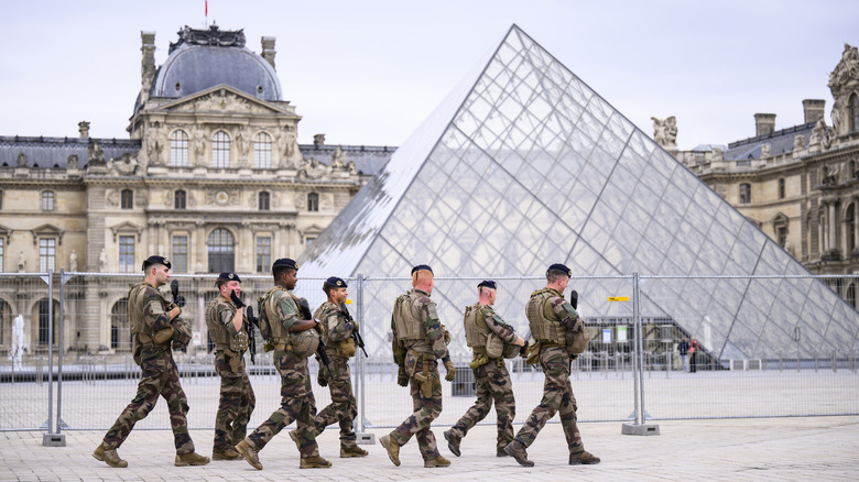 A patrol of French soldiers near the Louvre