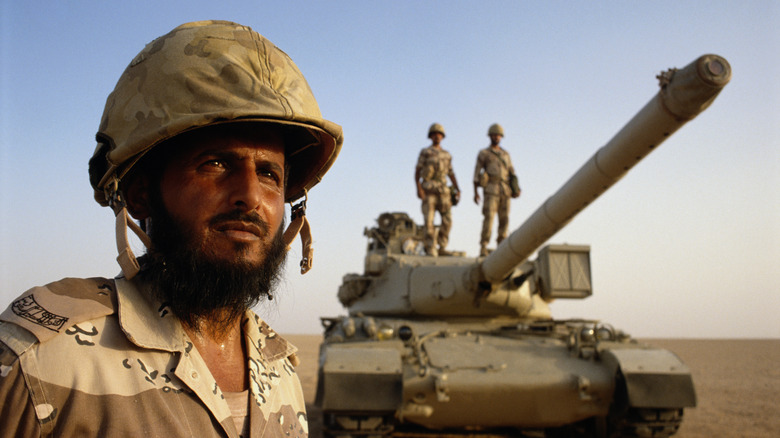 Saudi soldiers and tank during Gulf War