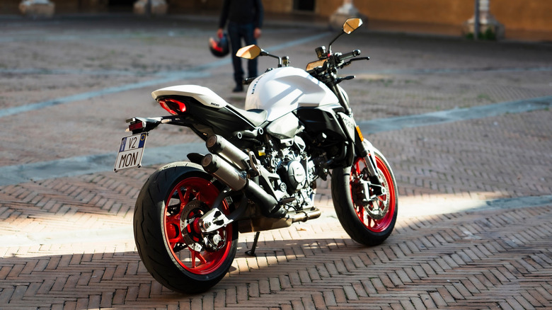 New 2026 Ducati Monster parked in a courtyard