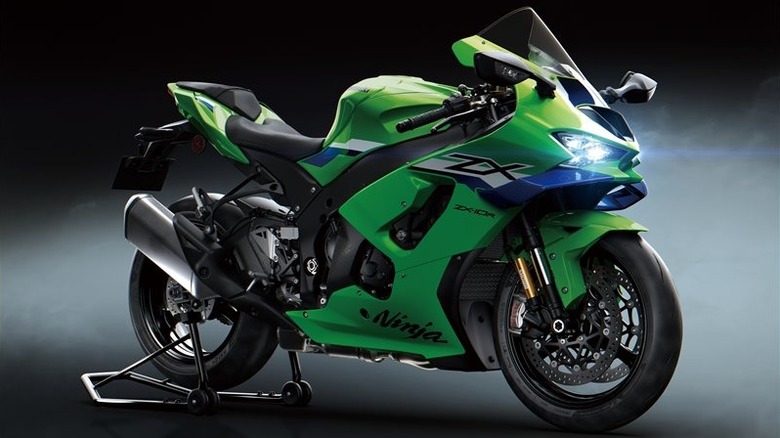 New 2026 Kawasaki ZX-10R on a center stand
