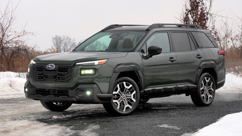 2026 Subaru Outback front 3/4 view in snowy landscape