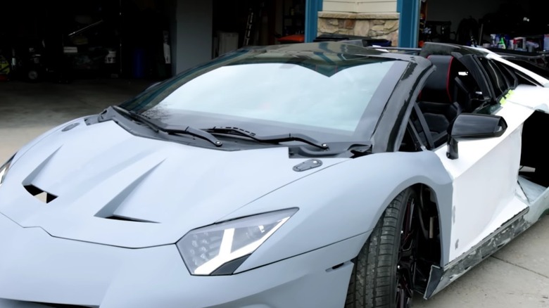 3D printed Lamborghini Aventador viewed from the front.