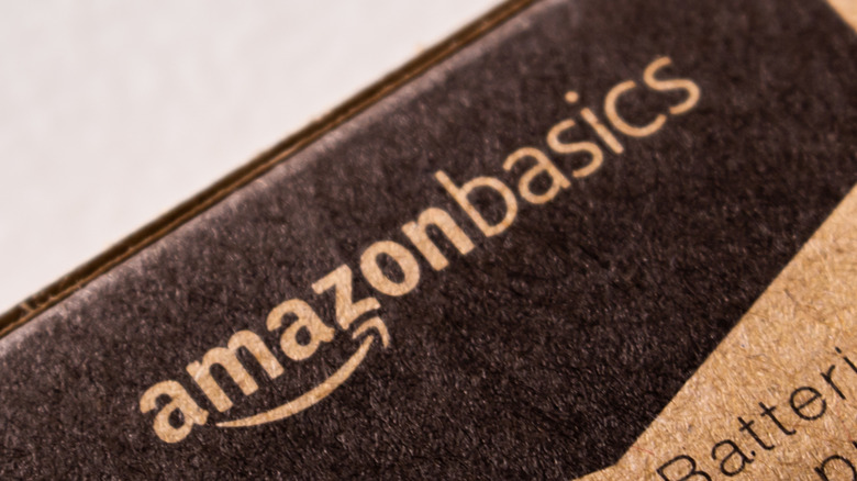 The Amazon Basics logo printed on a box.