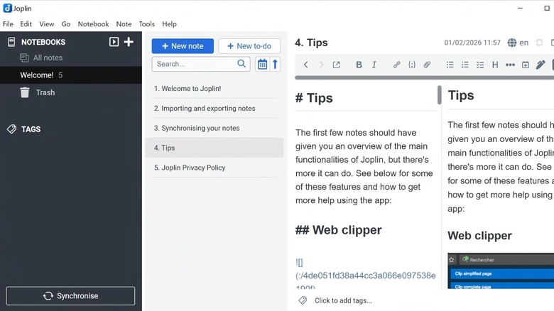 Screenshot of Joplin note-taking application