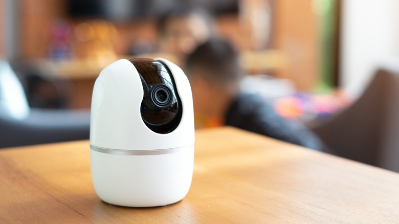 Smart security camera sitting on a table