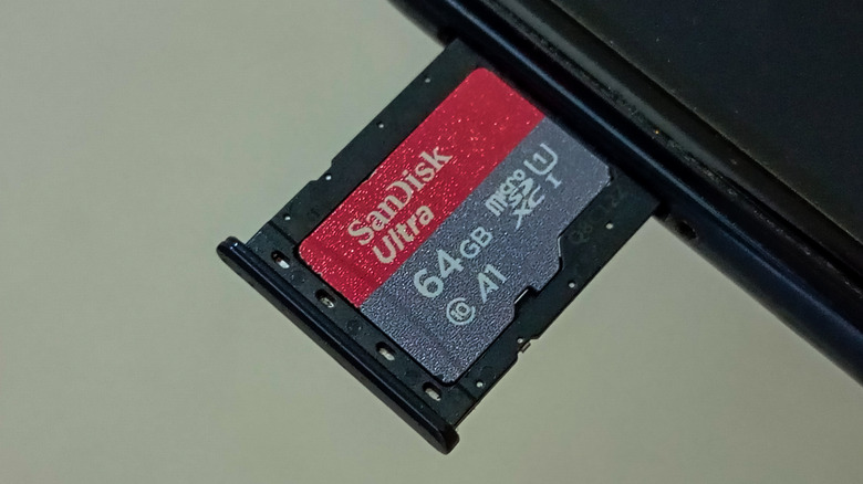 Micro SD card in a slot for an electronic device