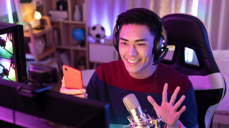 man streaming from home