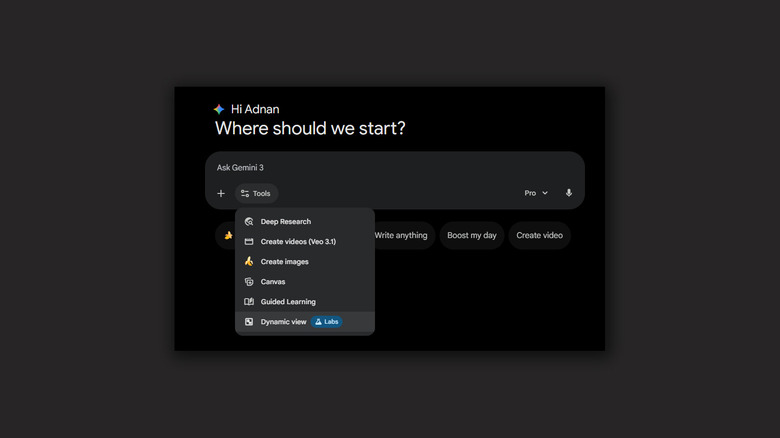 Dynamic view tool on Gemini