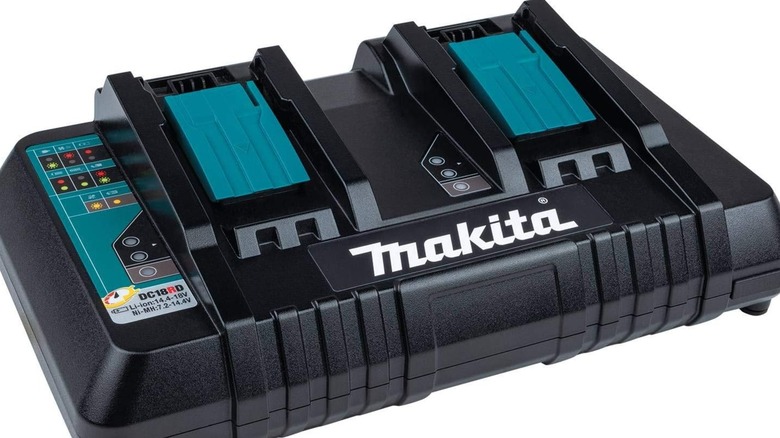 A stock image of a two-port Makita charger.