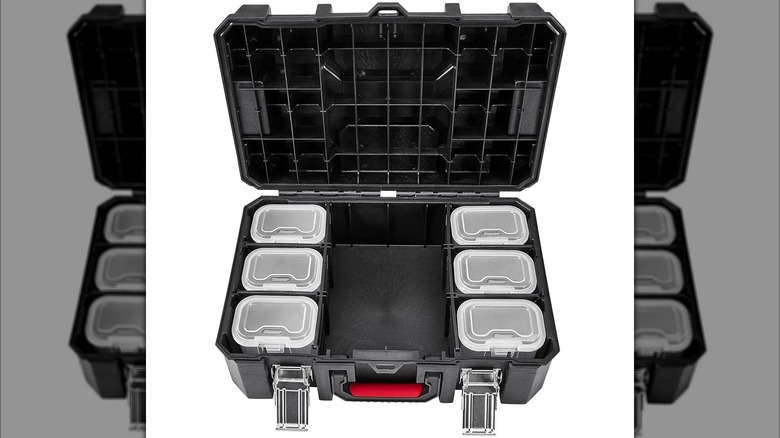 A small toolbox with dividers from Harbor freight's Bauer brand.