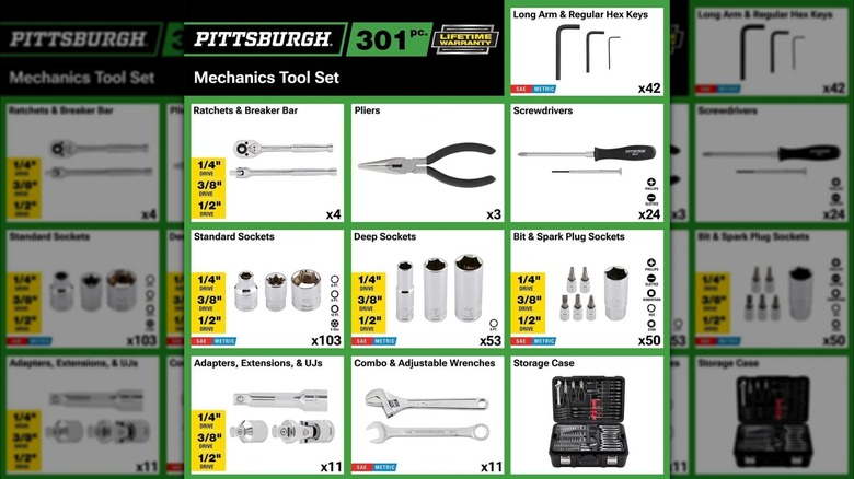 An image showing the tools included with the Harbor Freight Pittsburgh Mechanics Tool Set.