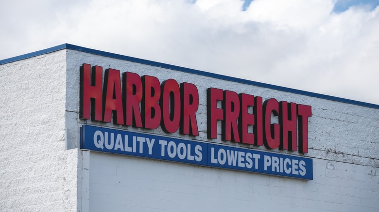 Close-up view of Harbor Freight Tools signage