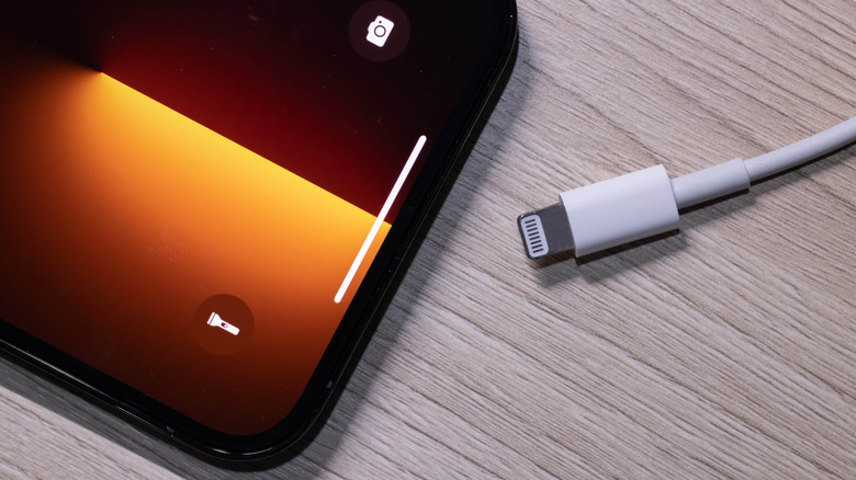 Close up of iPhone 13 and a Lightning cable